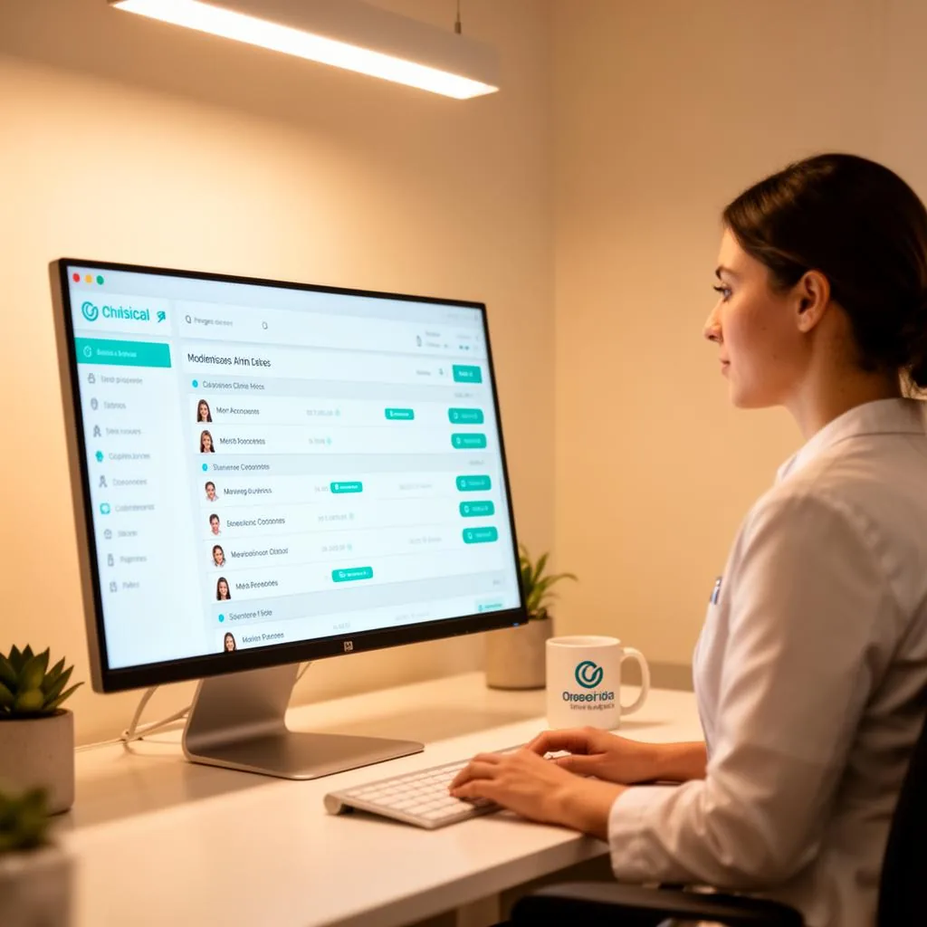 Care coordinator reviewing patient follow-up episodes at her workstation